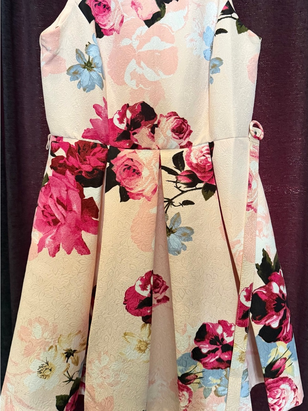 Floral Fit-and-Flare Party Dress in Cream and Pink